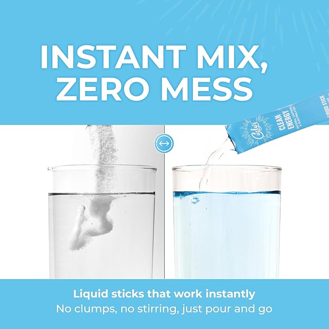 Curly's Clean Energy Caffeine & Electrolyte Sticks - Energize Your Favorite Drink - Keto, Paleo & Whole 30 Friendly - All Natural - No Sugar, No Calories, Non-GMO - 30 Flavorless Liquid Stick Packs