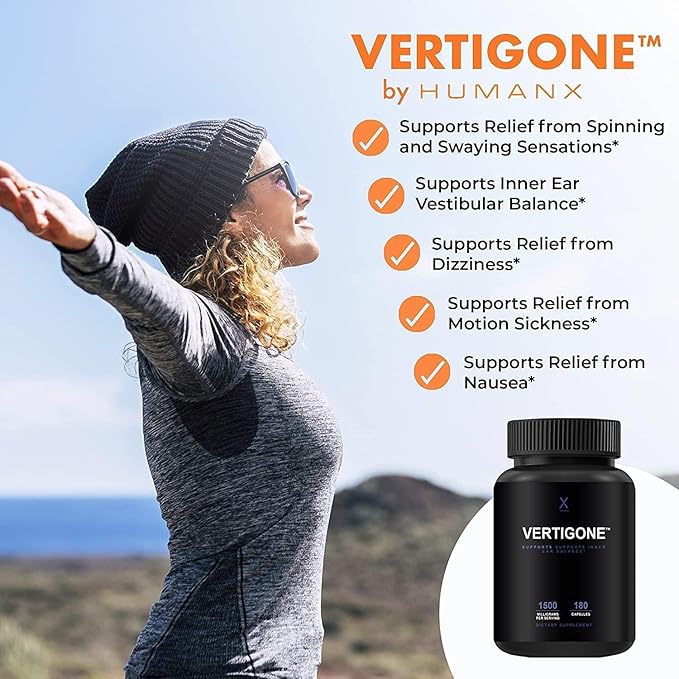 HUMANX VertiGone - Vertigo Relief - Time-Tested Ingredients - Ancient Natural Inner Ear Balance Supplement - Relieves Dizziness, Nausea, Spinning & Swaying Sensations - Non GMO - Dizzy Aid Pills