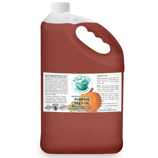 Bella Terra Oils Pumpkin Seed Oil for Hair, Skin, and Nails – 1 gallon, Deeply Hydrating, Nutrient-Rich, Premium Quality