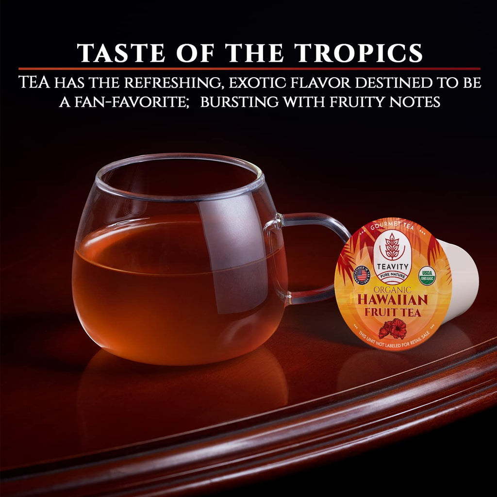 Teavity Organic Hibiscus Tea Pods with Peach, Mango, & Passionfruit - Naturally Decaf Hawaiian Fruit Tea (36 Pods)