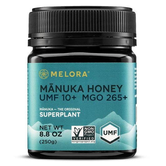 Melora Raw Manuka Honey from New Zealand | UMF 10+ | MGO 265+ | 8.8 Oz Jar | Safe for Skin Care | Edible & Healthy Sugar Alternative | Traceable from Hive to Hand Manuka Honey