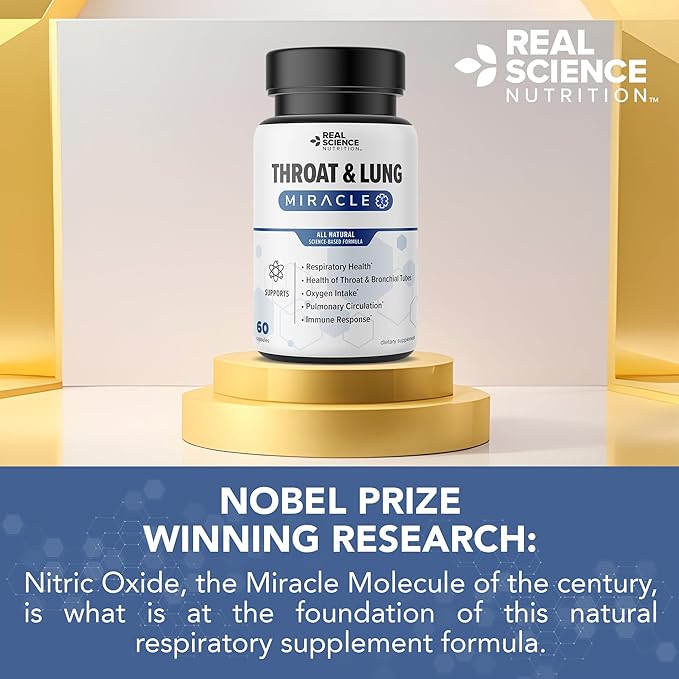 Real Science Throat & Lung Detox Capsules to Clear Mucus, Sore Throat & Support Breathing – Lung Support Supplement with Vinitrox, GABA, Vitamin C & D for Long-Term Cough & Respiratory Relief, 60 Caps