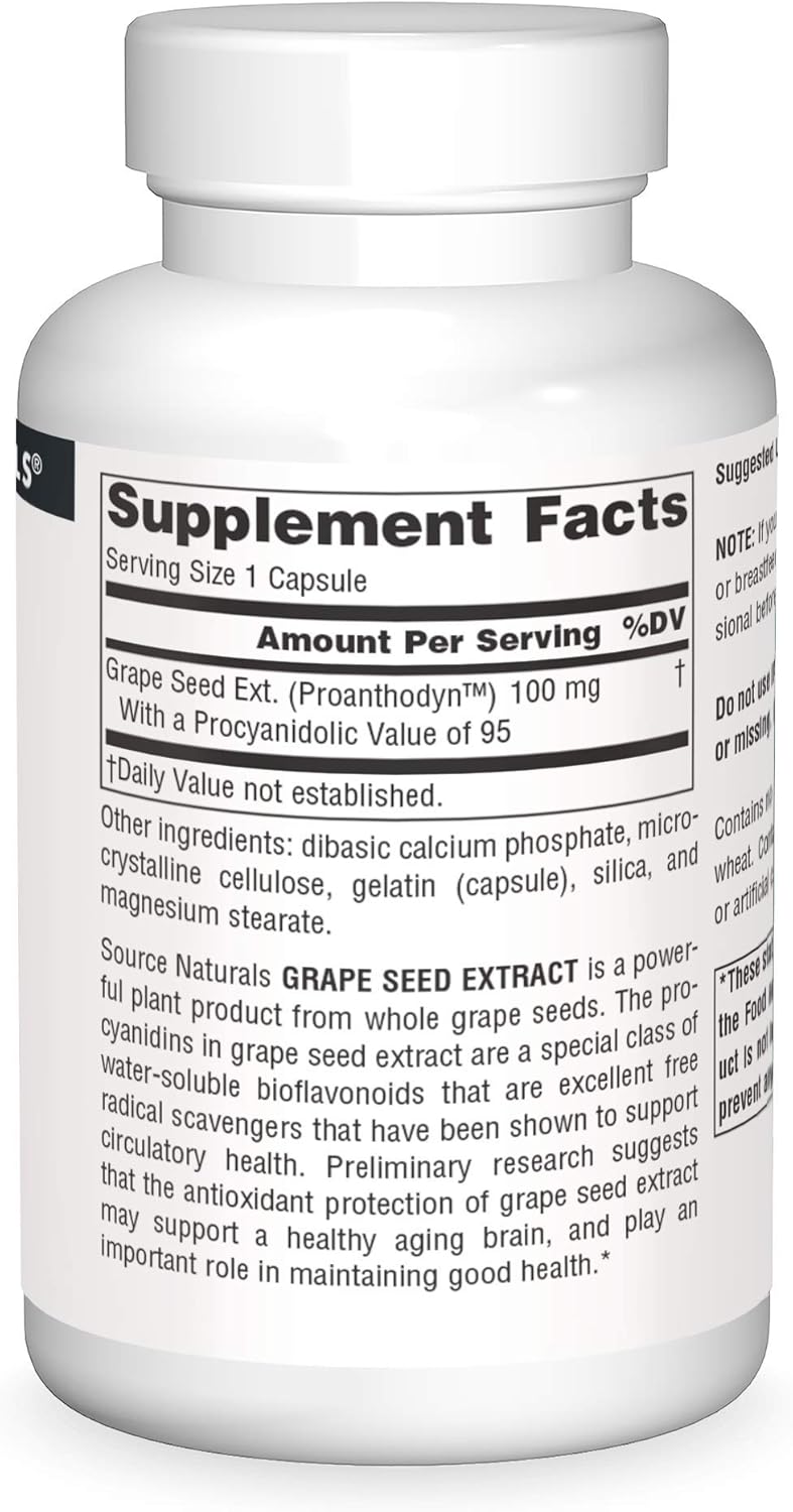 Source Naturals Grape Seed Extract, Proanthodyn 100 mg Antioxidant Protection & Supports Healthy Aging Brain - 120 Capsules