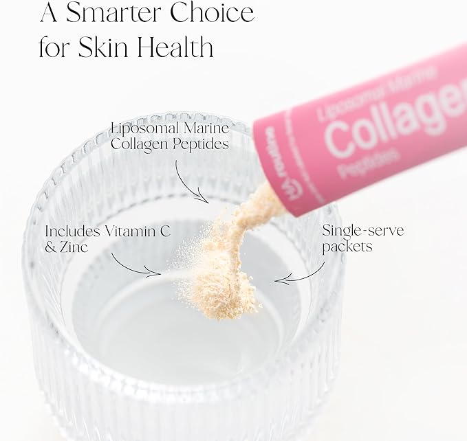 Liposomal Marine Collagen Powder Packets, 2100mg Sugar-Free Flavored Powder, 190mg Vitamin C for Skin, Hair, and Nails, Supports Joint Health - 30 Packets, Peach Pomegranate Flavor
