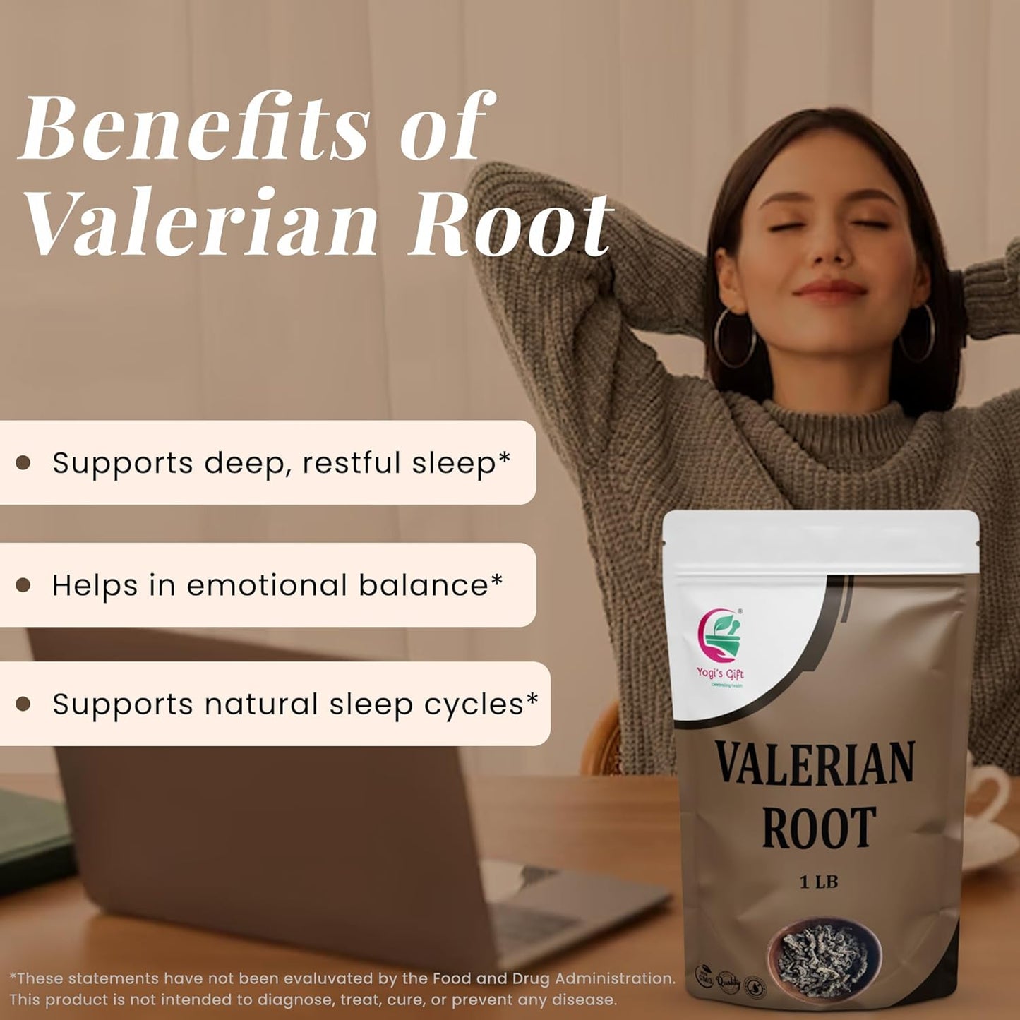 Valerian Root Whole 1 LB, 100% Natural & Pure, Perfect for Tea, Herbal Blends & Wellness Uses, 1 LB Bulk Pack, Resealable Bag for Freshness - By Yogi’s Gift®