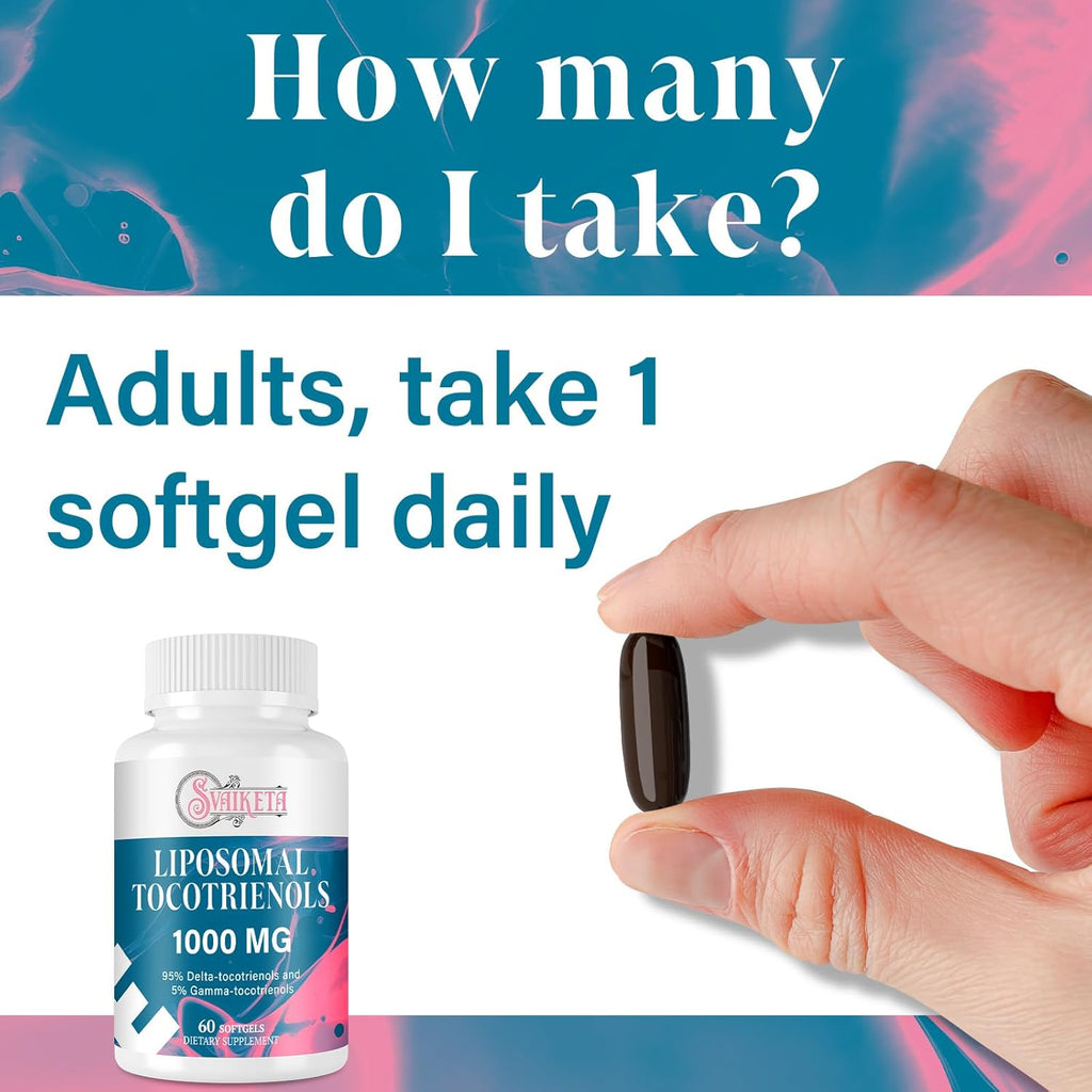 Liposomal Tocotrienols 1000mg – High Absorption Vitamin E Tocotrienols Supplement with 95% Delta & 5% Gamma – Antioxidant for Skin & Healthy Aging – 60 Softgels