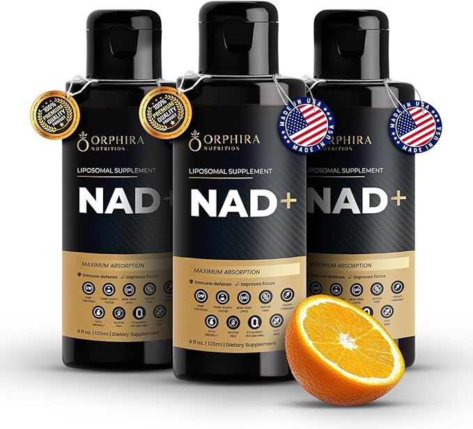 Orphira Liquid Liposomal NAD+ Supplement - 10x Better Absorption for Cellular Energy, Mental Clarity, Healthy Aging & Vitality Support - Enhanced NAD Plus, Vegan, Non-GMO - 30 Servings Each (3 Pack)