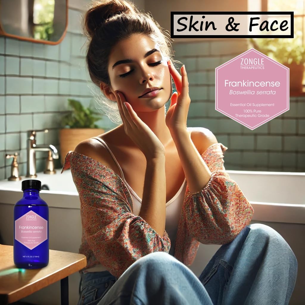 Frankincense Essential Oil, Supplement, for Face – 100% Pure, Frankincense, Resin, Oil, Boswellia Serrata, Edible, by Zongle Therapeutics, 4 OZ