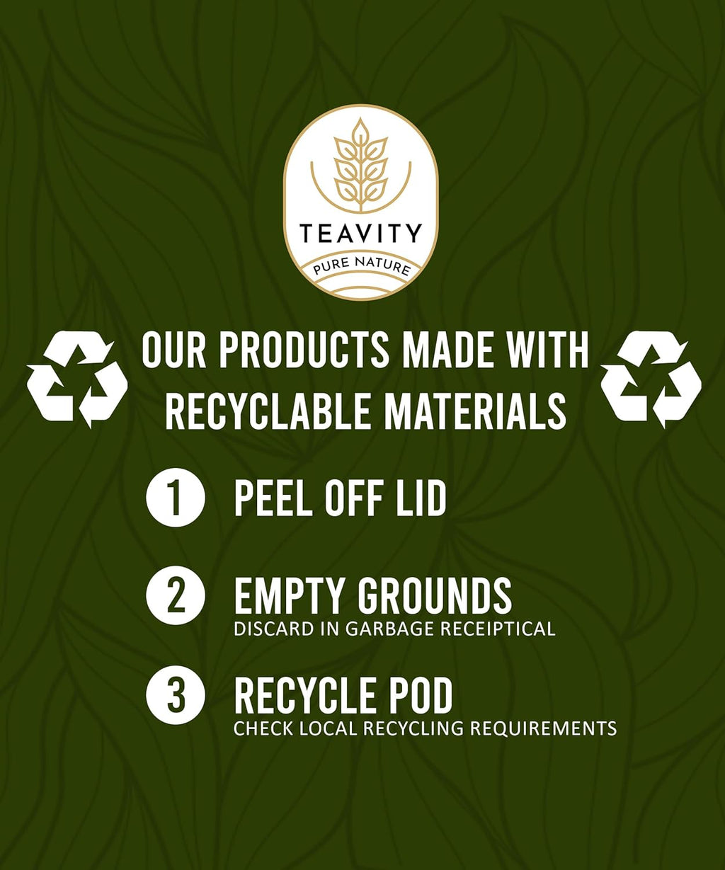 Green Tea & Ginger Tea Pods for Keurig - Caffeinated, Organic, Dye Free, Unsweetened, Herbal Blend for K Cup Machines - Hot or Iced (36 Tea Pods)