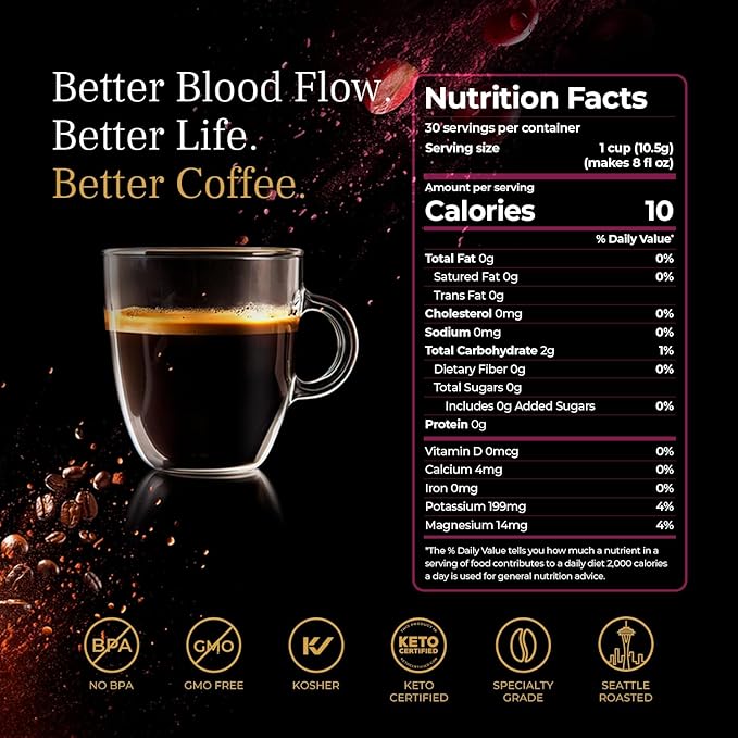 VINIA Medium Dark Roast with Red Grape Piceid Resveratrol, Nitric Oxide for Heart Health, Alertness, Physical Energy & Blood Flow Circulation. 30ct K-Cup Pods