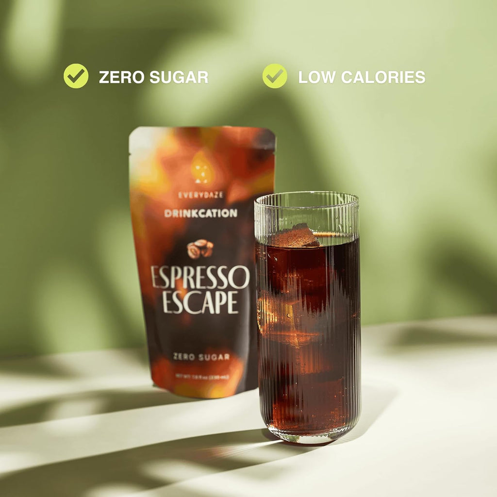 EVERYDAZE Drinkcation Zero Sugar Espresso Escape, Ready to Drink Liquid Coffee | Korean Convenience Store Drink | Medium Roast, Unsweetened, 7.8 fl oz Pouches x (10 Pack), Colombian Bean, Low Calorie