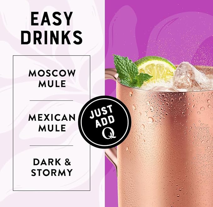 Q LIGHT GINGER BEER with Real Ginger & Organic Agave - Ideal for Cocktails & Mocktails - Made with Real Ingredients, Perfectly Carbonated, & Less Sweet - 40 Calories per Can - 7.5 Fl oz (Pack of 24)