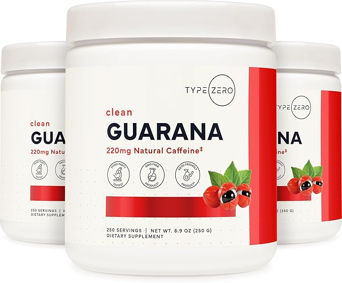Type Zero Clean Guarana Powder Drink Mix (250 Servings, Unflavored) - 220 MG Caffeine Per Serving, Natural Caffeine, Non GMO, Gluten Free