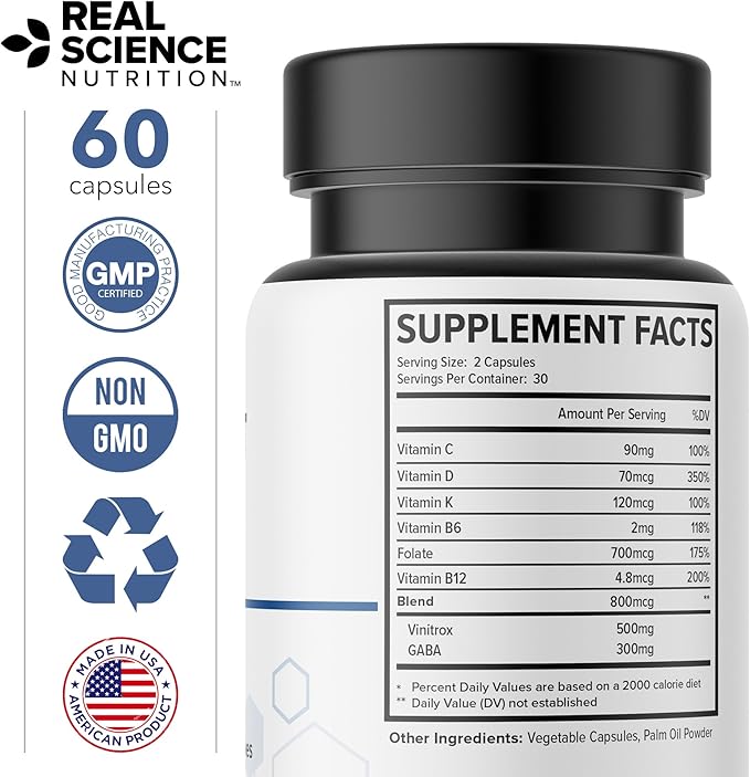 Real Science Throat & Lung Detox Capsules to Clear Mucus, Sore Throat & Support Breathing – Lung Support Supplement with Vinitrox, GABA, Vitamin C & D for Long-Term Cough & Respiratory Relief, 60 Caps