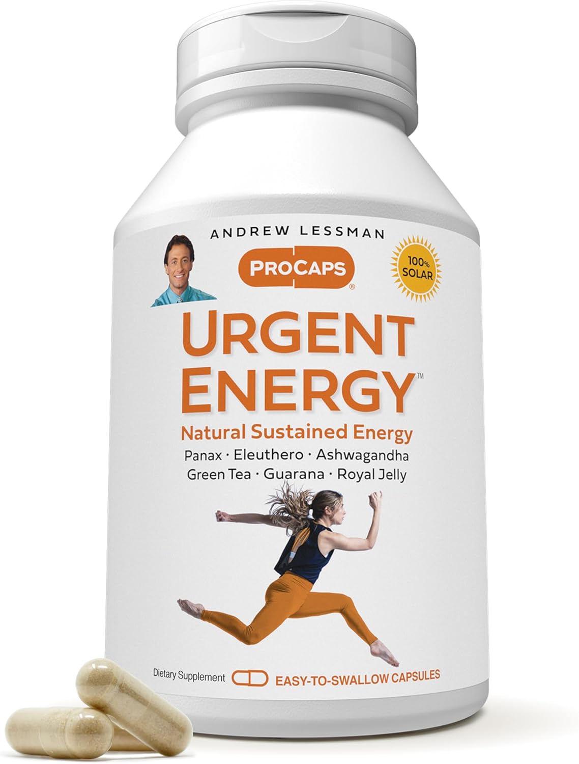 ANDREW LESSMAN Urgent Energy 60 Capsules - Provides a Safe, Healthy Means of Enhancing Energy Levels and Feelings of Well-Being, Green Tea, Guarana, Ginseng, Royal Jelly, Ashwagandha, B-Complex