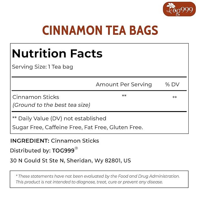 TOG999, Premium 25 Tea Bags - Special Cinnamon Tea, 100% Natural & Pure, Herbal Tea. Cinnamon Stick Herbal Spice