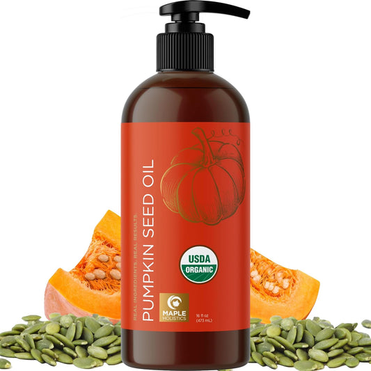 Pumpkin Seed Oil Organic Certified - 100% Pure Organic Pumpkin Seed Oil for Hair and Anti Aging Face Oil - USDA Organic Hair Oil for Dry Hair and Volume - Virgin Cold Pressed & Unrefined (16oz)