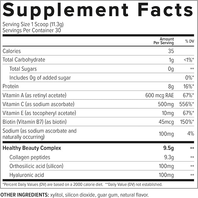 Essential Nutrition Collagen Skin - Hydrolyzed Collagen Peptides, with Biotin, Hyaluronic Acid, Silicon & Vitamin C - Hair, Skin & Nails - Neutral Flavor - 11.9 oz (30 Servings)