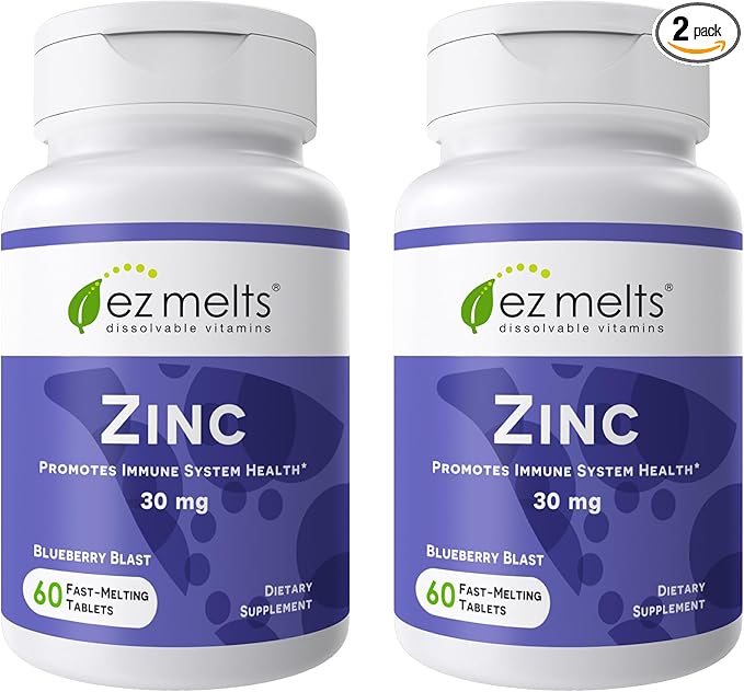 EZ Melts Zinc - Supplement for Immune, Digestive & Skin Health Support - Non-GMO, Vegan & Gluten-Free - Blueberry Blast - 120 Dissolvable Tablets (120 Servings)