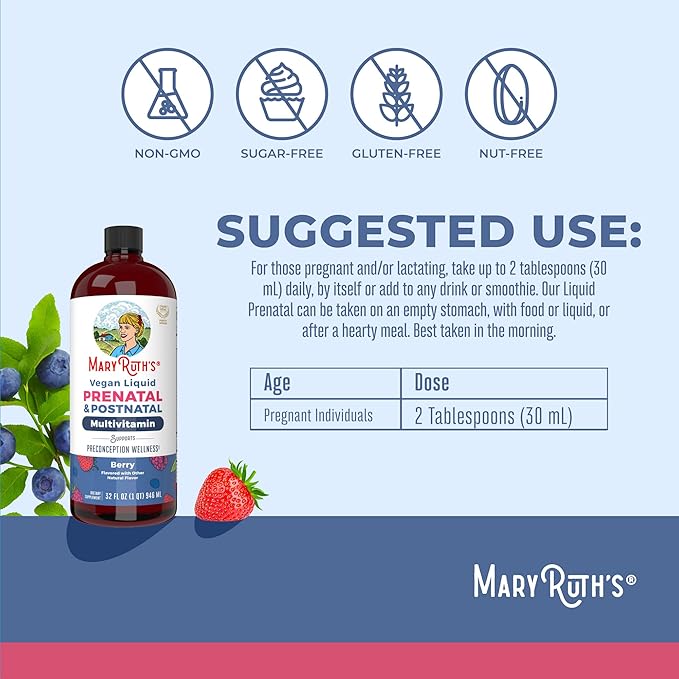 MaryRuth’s Postnatal & Prenatal Vitamins for Women | Sugar Free | Selenium | Folate | Vegan | Non-GMO | Gluten Free | 32oz