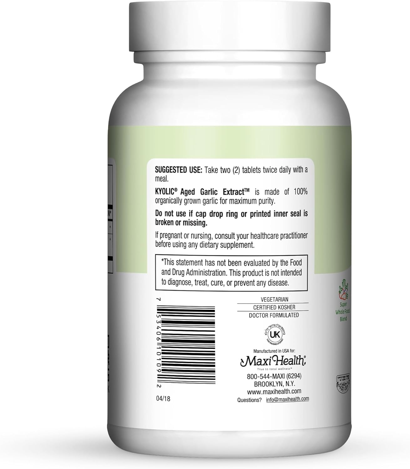 Maxi Health Kyolic Organic Garlic Supplement - Kosher Garlic Tablets with Kyolic Aged Garlic Extract for Immune Support - Vegetarian Garlic Pills (90 Count)