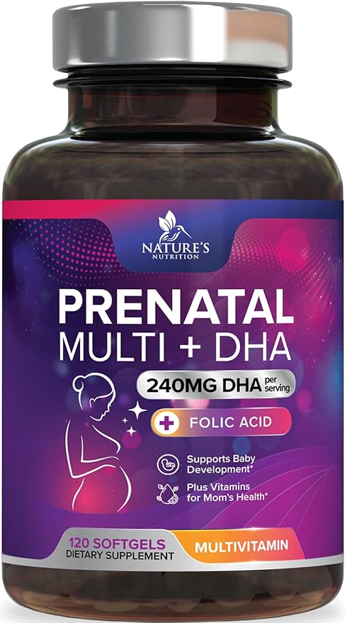 Prenatal Vitamins for Women with Folic Acid + Omega 3 DHA for Fetal Brain Development, Best Prenatal Vitamin Supplement, Daily Pregnancy Multivitamin Nutritional Support, Non-GMO - 120 Softgels