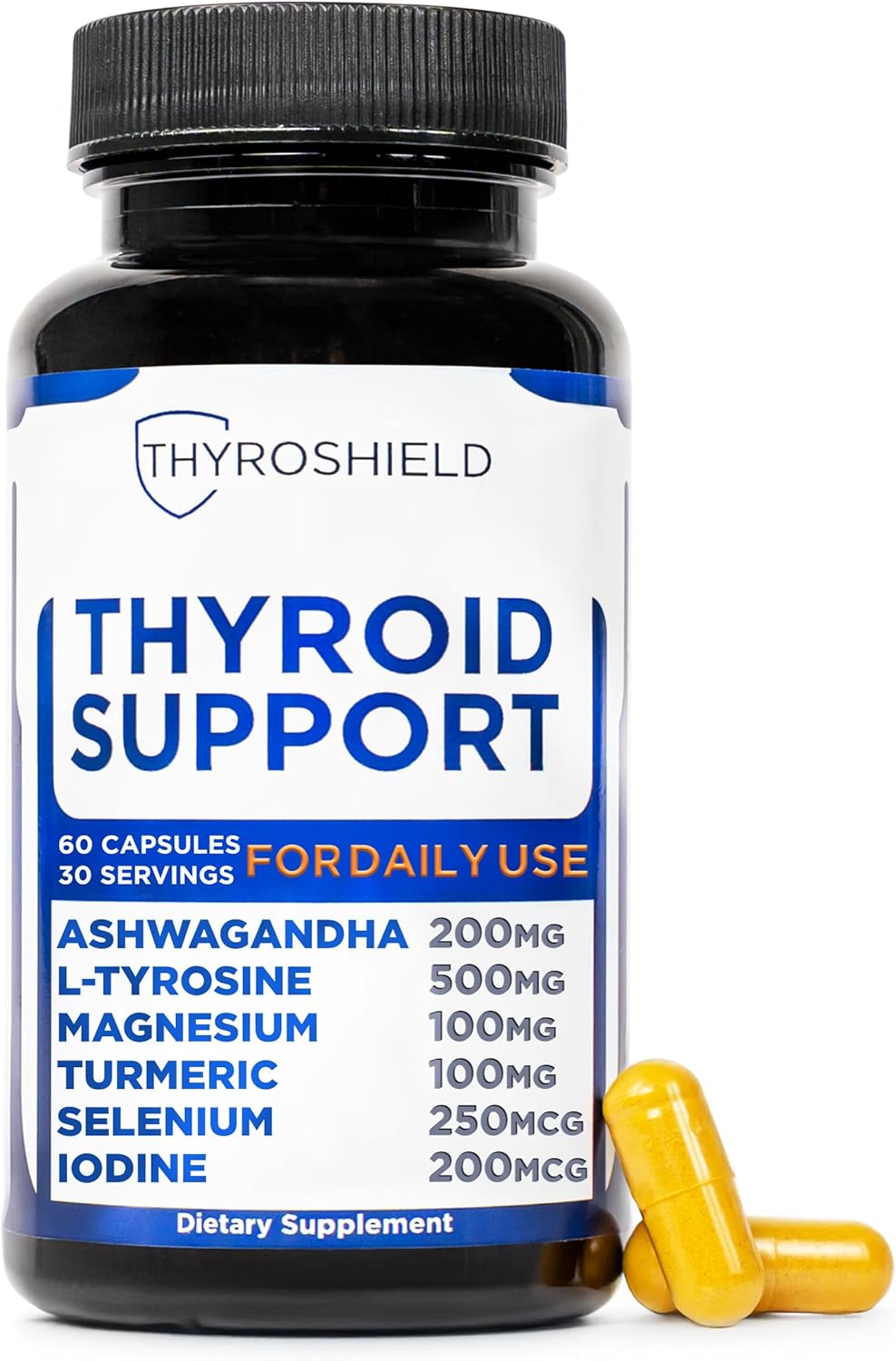Thyroid Support, Pure Complex with Iodine, Ashwagandha, L-Tyrosine, Selenium, Thyroid Supplement for Women & Men, Energy, Hormone & Metabolism Support, cGMP, CoA Verified - 60 Capsules
