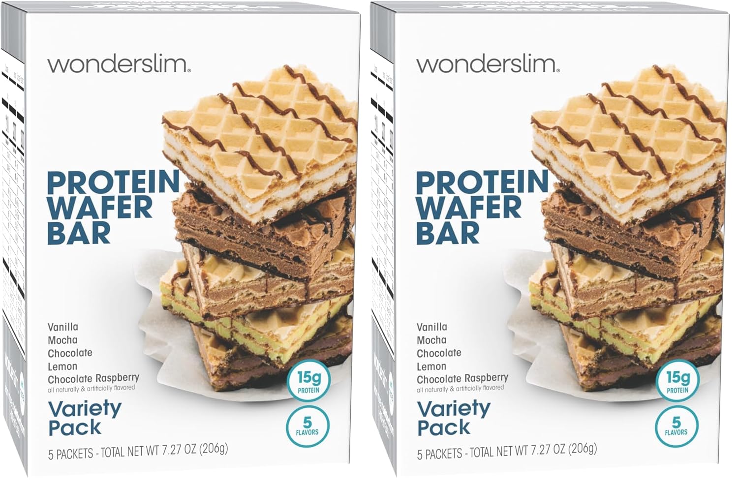 WonderSlim Protein Wafer Snack Bar, Variety Pack, 15g Protein, 5 Flavors, 0mg Cholesterol (5ct) (Pack of 2)