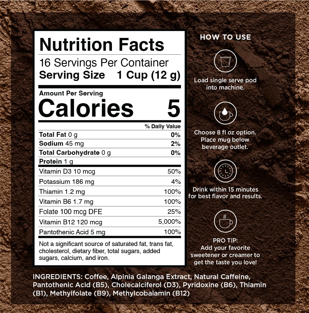 VitaCup Lightning Coffee Pods, for Focus w/ 2X Caffeine, Green Coffee Bean, B Vit, D3, Strong Dark Roast Arabica Beans, Single Serve Pod Compatible with Keurig K-Cup Brewers, 64 Ct (4 Pack of 16 ct)