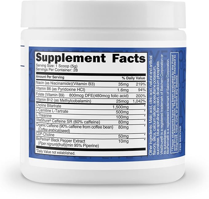 TransformHQ Energy & Focus Powder (Blue Raspberry) - Boost Shot Clean Energy Drink Mix - Sugar Free - Non-GMO, Gluten-Free - 28 Servings