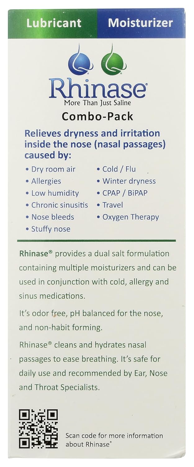 Rhinase Nasal Care Combo Pack - Nasal Gel (1 oz) & Saline Spray (1 oz) for Dryness, Allergy Relief & Nosebleed Prevention, Aloe-Free & pH Balanced