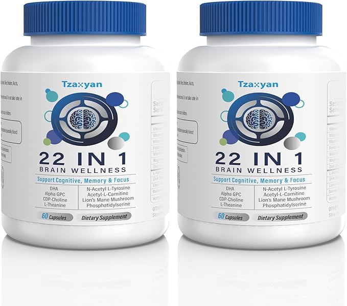 Brain Supplements for Memory and Focus, Clarity & Cognitive Improvement, 300mg Alpha GPC, CDP-Choline, DHA, Lion’s Mane, L-Theanine, Vitamin & Phosphatidylserine for Men & Women, 90 Capsules, 2PACK
