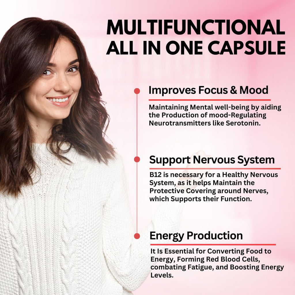 B12 Methylcobalamin with Hyaluronic Acid, Collagen, and Folate – 25000 mcg Supplement Enhance Absorption & Boost Energy | Gluten-Free, Made in USA, B1, B2, B3, B6, B7 Complex - Pack of 2