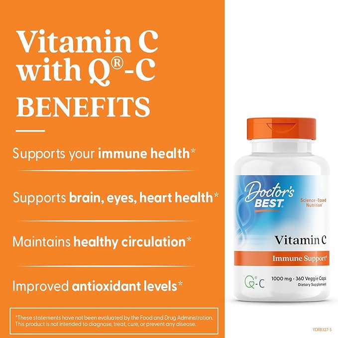 Doctor's Best Vitamin C with Q-C, Immune Support, Non-GMO, Gluten Free, Soy Free, Vegan 360 Veggie Caps