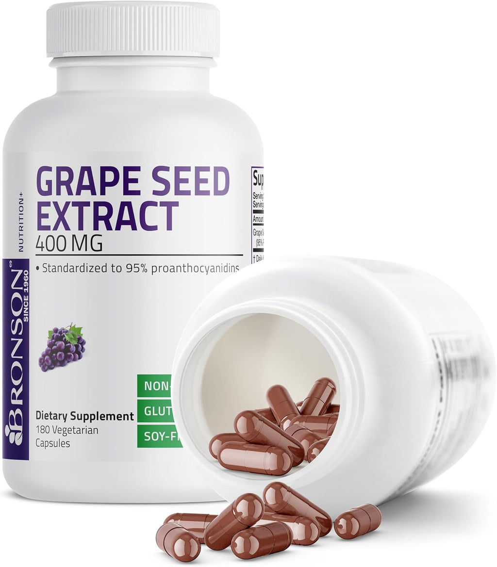 Bronson Grape Seed Extract 400 mg - Antioxidant & Immune Support - Standardized Extract with 95% Proanthocyanidins- Non GMO, 180 Vegetarian Capsules