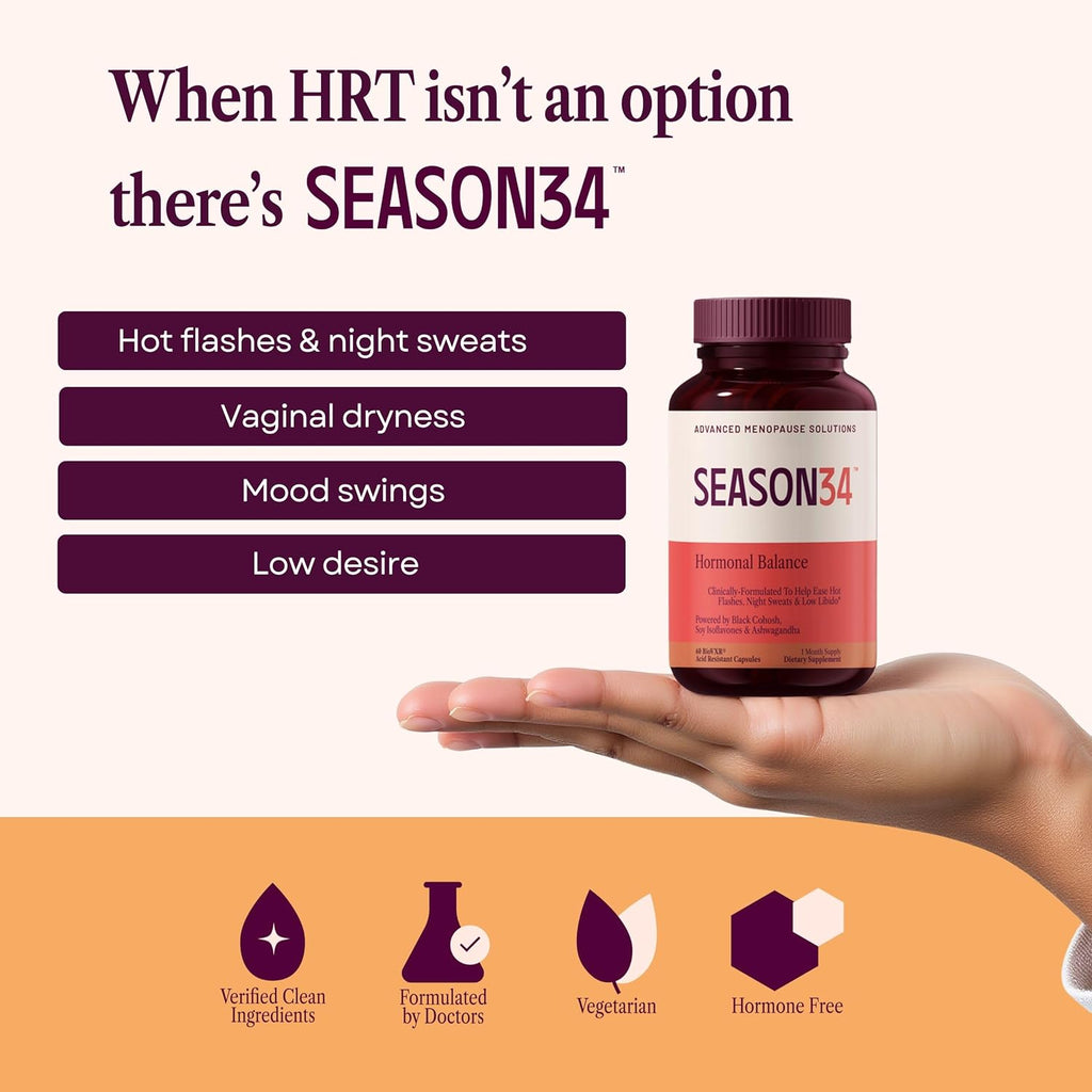 Hormonal Balance for Women | Rhubarb Extract, Soy Isoflavones & Black Cohosh for Hot Flash, Night Sweat & Mood Support, Menopause Relief Supplement, Hormone-Free 60 Capsules, 1 Month Supply