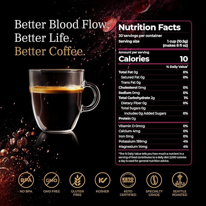 VINIA Medium Dark Roast with Red Grape Piceid Resveratrol, Nitric Oxide for Heart Health, Alertness, Physical Energy & Blood Flow Circulation. 60ct K-Cup Pods