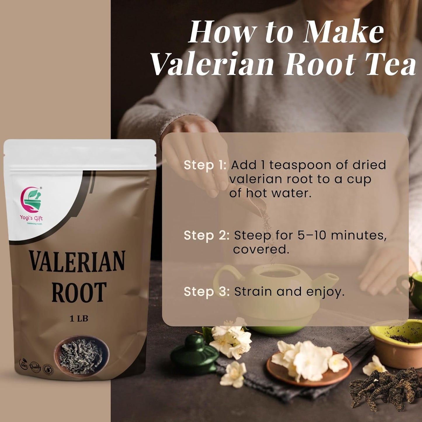 Valerian Root Whole 1 LB, 100% Natural & Pure, Perfect for Tea, Herbal Blends & Wellness Uses, 1 LB Bulk Pack, Resealable Bag for Freshness - By Yogi’s Gift®