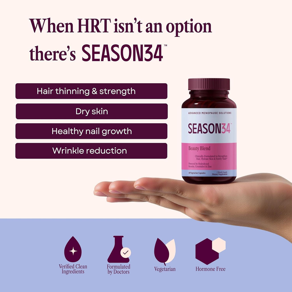 Beauty Blend for Women, Menopause Beauty Vitamin with Keratin, Ceramides and Zinc for Hair Strength, Skin Hydration and Nail Growth Support, Doctor-Formulated 60 Capsules 1 Month Supply