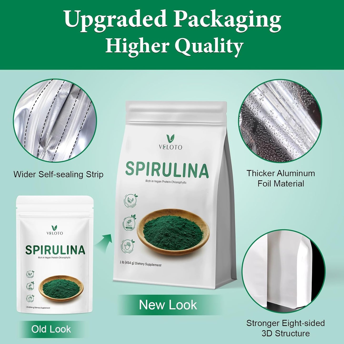 Spirulina Powder, Spirulina Superfood Powder, Natural Antioxidants & Vitamins Supplement, Pure Vegan Protein for Immune Support, Non-GMO. Gluten-Free, 1 Pound (16 Ounce)