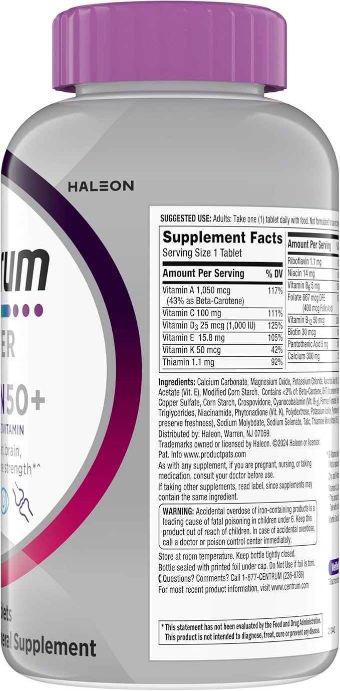 Centrum Silver Women's Multivitamin for Women 50 Plus, Multivitamin/Multimineral Supplement with Vitamin D3, B Vitamins, Non-GMO Ingredients, Supports Memory and Cognition in Older Adults - 200 Ct