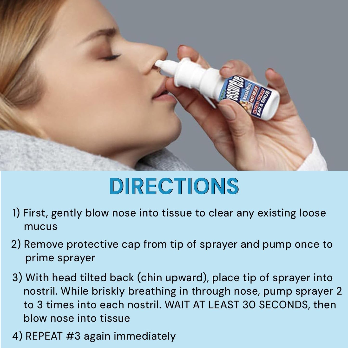 Pressureze Nasal Spray - All Natural Preservative-Free Sterile - Fast Relief Nasal Spray - for Sinus Allergies Congestion Blocked Ears Loud Snoring | 130 Sprays, 18 ml