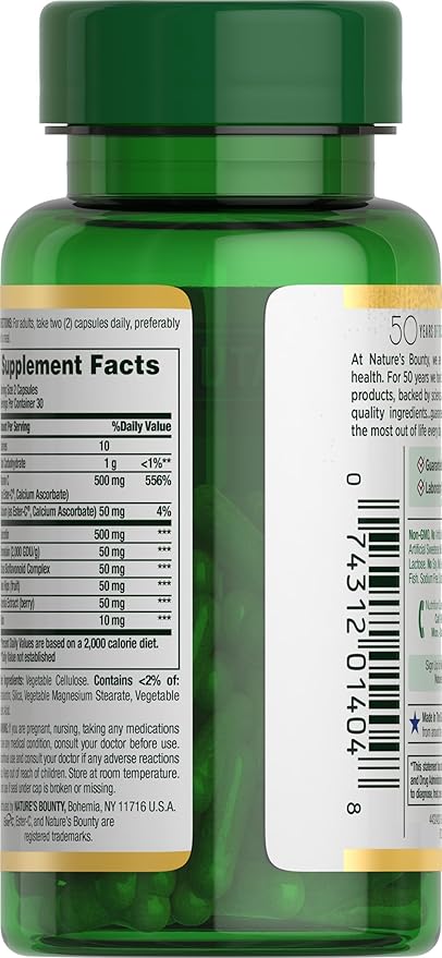 Nature's Bounty Quercetin, Immune Support, 500mg, with Vitamin C, Rose Hips, & Rutin, 60 Count (Pack of 3)