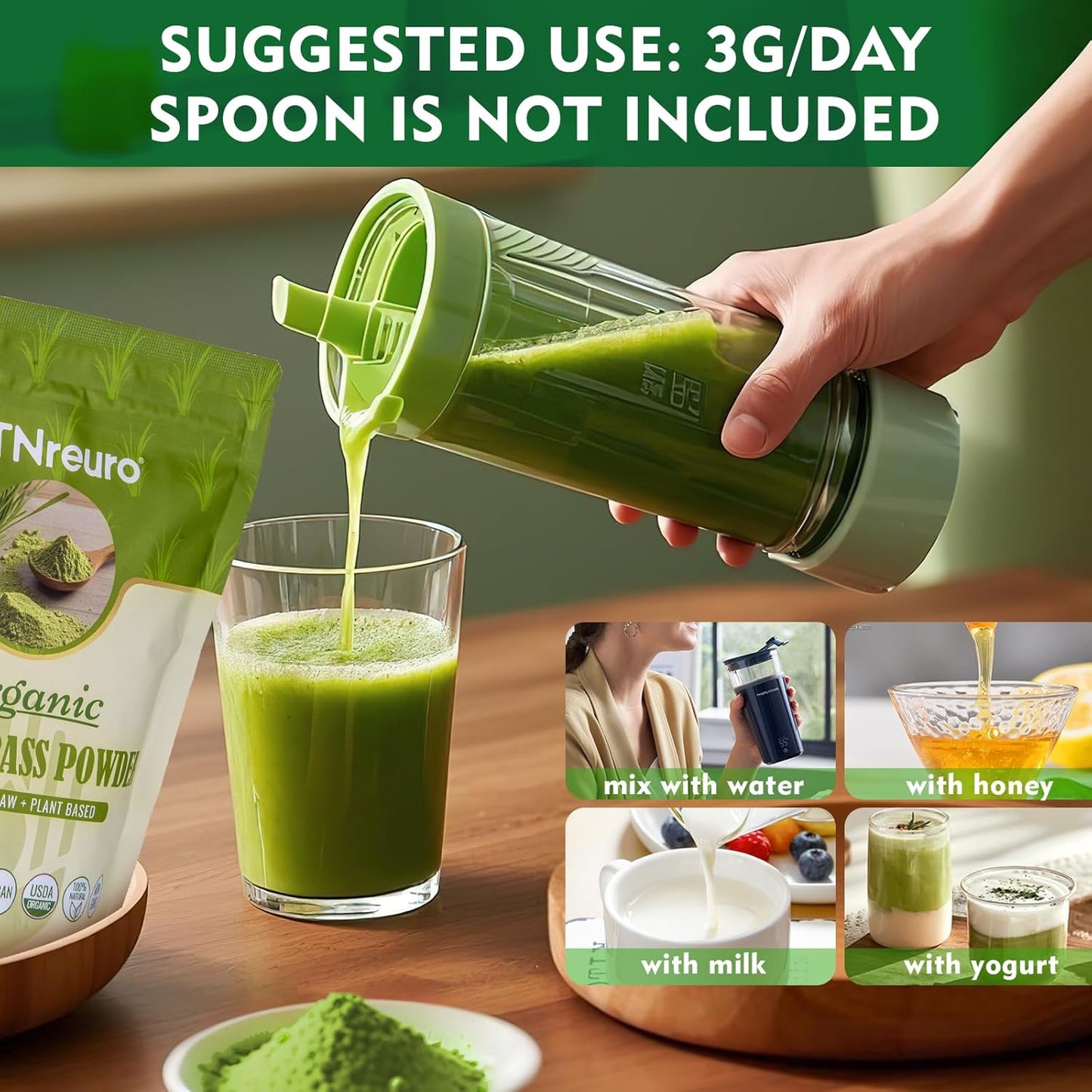 Organic Barley Grass Powder, 100% USDA Certified - Rich in Vitamins, Minerals & Chlorophyll, Natural Detox, Digestive Health & Energy Boost - 8 oz, Vegan, Non-GMO, Gluten-Free