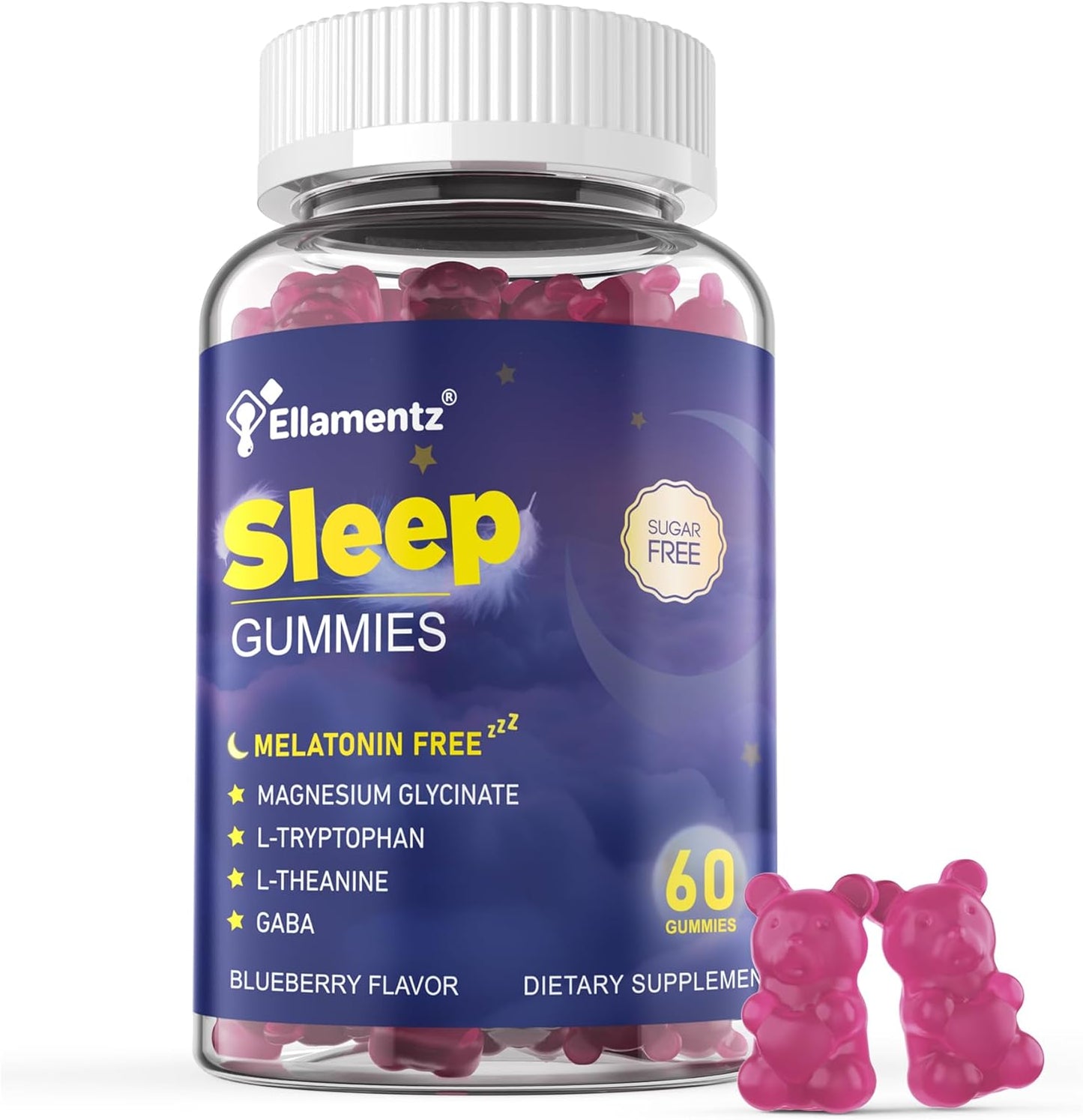 Sleep Gummies Melatonin Free with Magnesium Glycinate, L-Tryptophan, GABA, L-Theanine, Ashwagandha, Natural Sleep Aid Calm Relax Gummy No Melatonin for Adults Extra Strength Without Melatonin, 60Cts