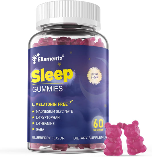 Sleep Gummies Melatonin Free with Magnesium Glycinate, L-Tryptophan, GABA, L-Theanine, Ashwagandha, Natural Sleep Aid Calm Relax Gummy No Melatonin for Adults Extra Strength Without Melatonin, 60Cts
