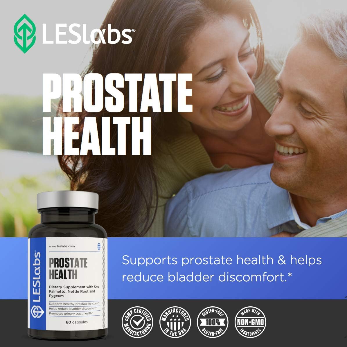 LES Labs Prostate Health – Prostate Support, Urinary Tract Health, Fewer Bathroom Visits & Improved Sleep – Saw Palmetto, Pygeum, Beta Sitosterol & Nettle Root – Non-GMO Supplement – 60 Capsules