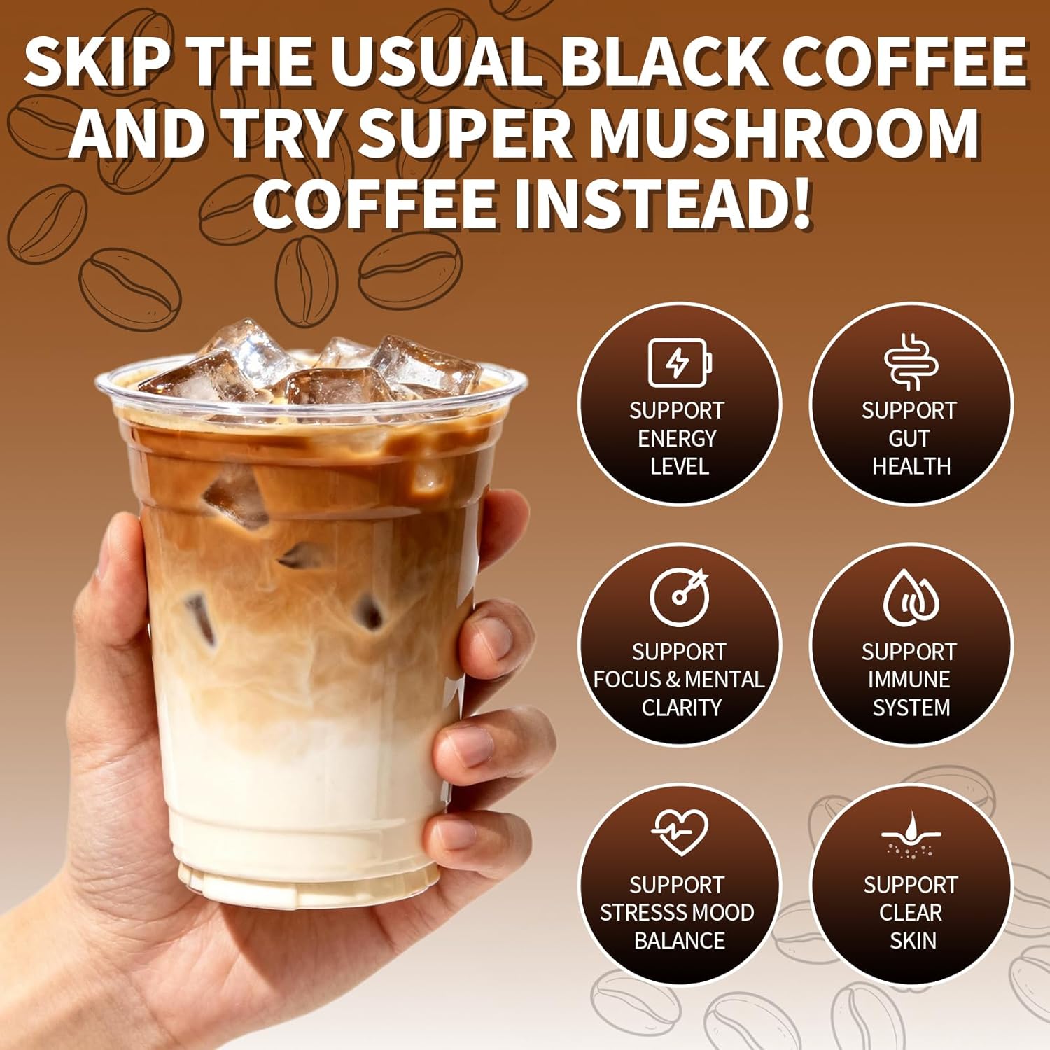 2 Pack Mushroom Coffee Powder, 10 Adaptogenic Mushrooms And MCT Oil, Hydrolyzed Collagen, Instant Coffee with Lion's Mane, Chaga, L-Theanine for Energy, Focus, Digestion and Immunity, 320G