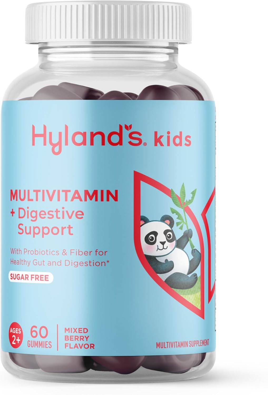 Hyland's Kids Multivitamin + Digestive Support Children's Supplement, Sugar Free Mixed Berry Flavored Gummies with Probiotics & Fiber, 60ct Bottle