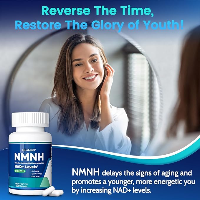 Pure NMNH(NMN Supplement Alternative)(Dihydronicotinamide Mononucleotide)for Women with Skin Aging 600mg: NAD Supplement for Anti-Aging Breakthrough - Boost NAD+ levels Liposome Capsules 120 Servings
